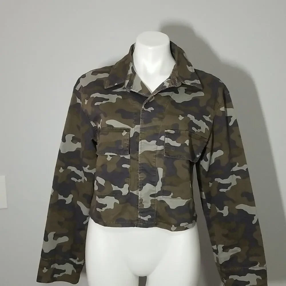 Express Camo Cropped Jacket Women's XS/S NWT Military Green Full Zip